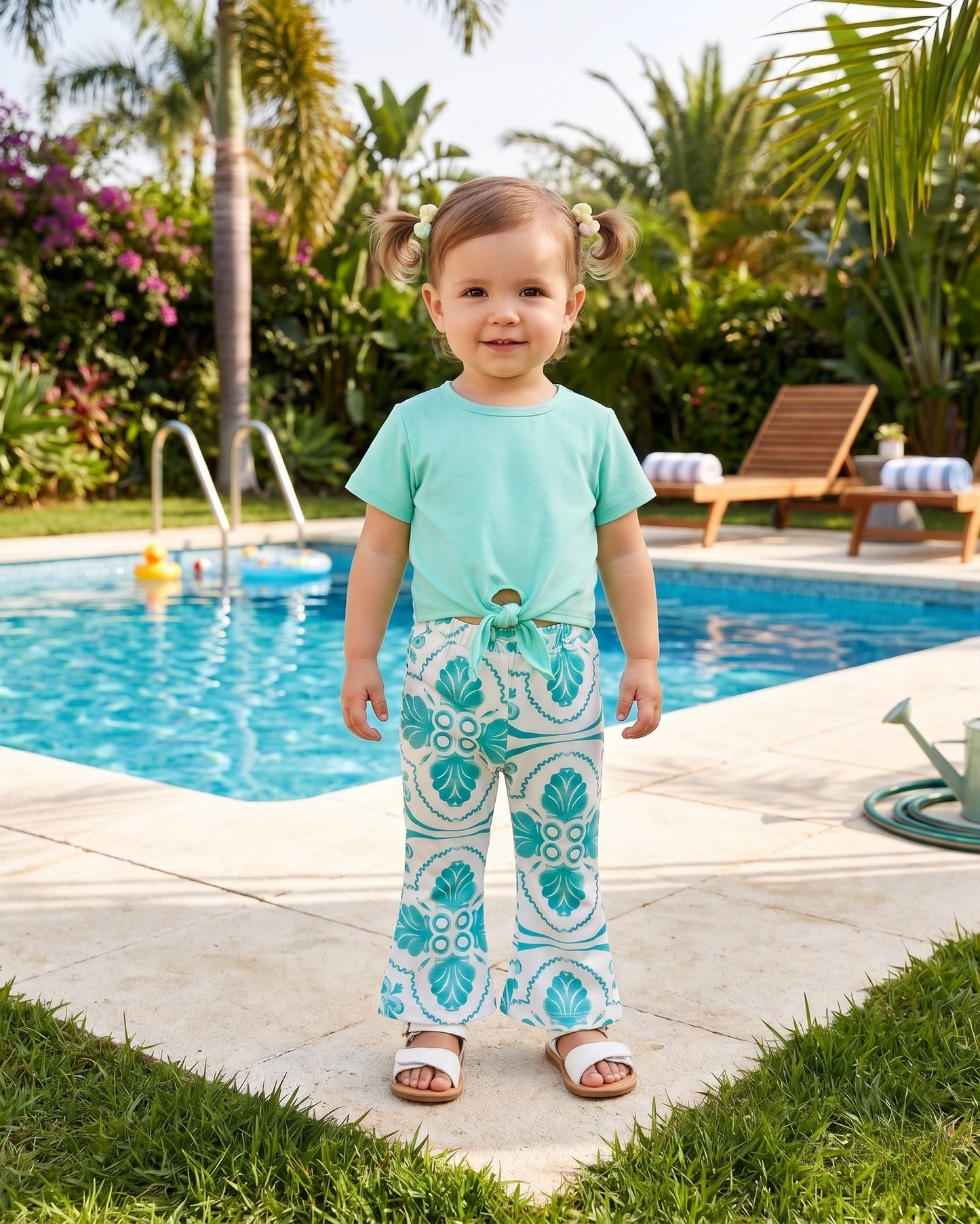 Turquoise Paisley Wide-Leg Set (2-3T)