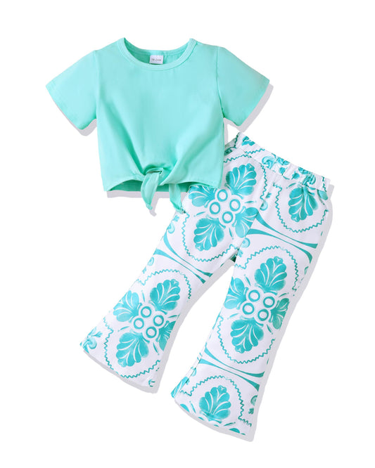 Turquoise Paisley Wide-Leg Set (2-3T)